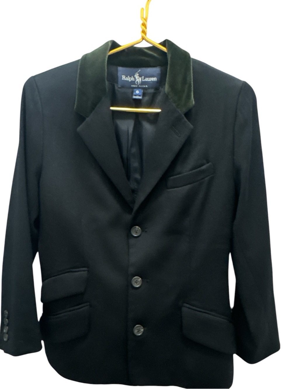 Ralph Lauren Blue Label Vintage Navy Wool Equestrian Blazer Velvet Collar 6 EUC